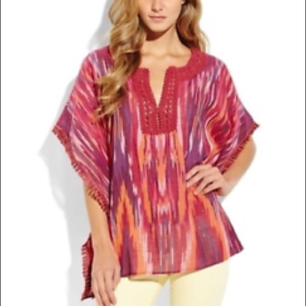 Carya Cotton Ikat Printed Poncho Medium